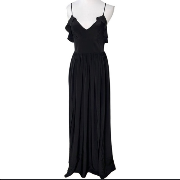 Amanda Uprichard Dresses & Skirts - Amanda Uprichard Black Silk Ruffle Maxi Wedding Guest Dress size medium